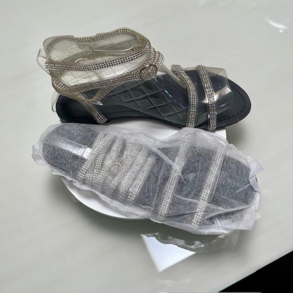 Women's Clear Plastic Wrap-up Flat Sandals With Open Toe - Blk/Clear/Cry - 7.5US - Picture 13 of 14